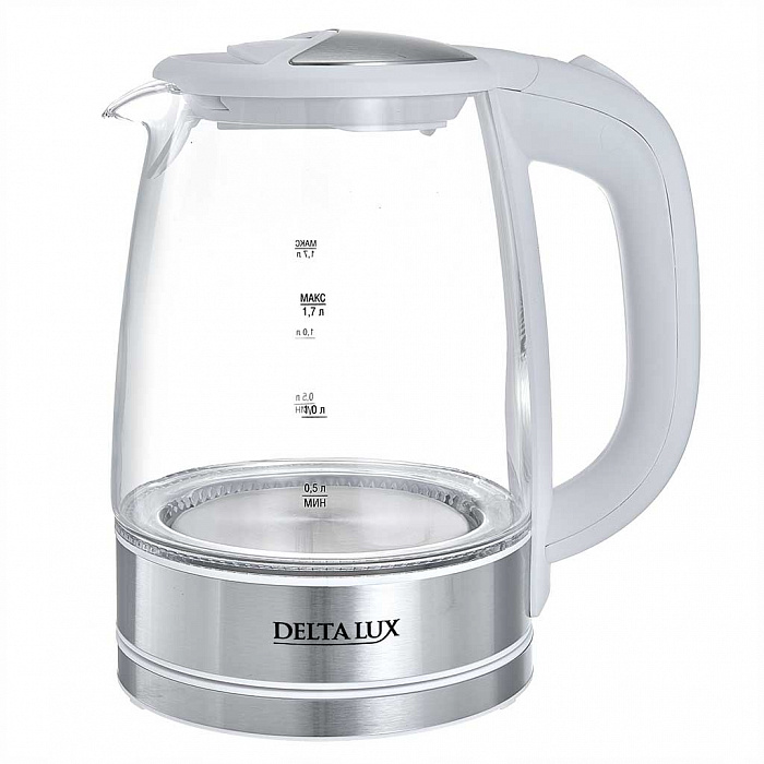 Чайник DELTA LUX DL-1204W корпус из жаропр. стекла, белый: 2200 Вт, 1,7 л (6)