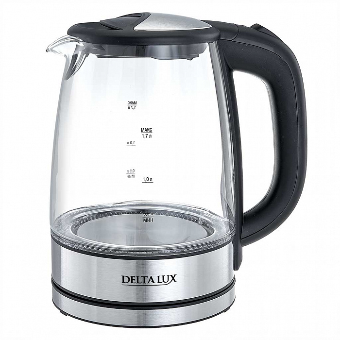 Чайник DELTA LUX DL-1204В корпус из жаропр. стекла, чёрный: 2200 Вт, 1,7 л (6)