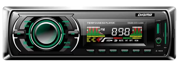 DIGMA Автомобильная магнитола DCR-320MC, 4х45 Вт, USB (фронт.), SD