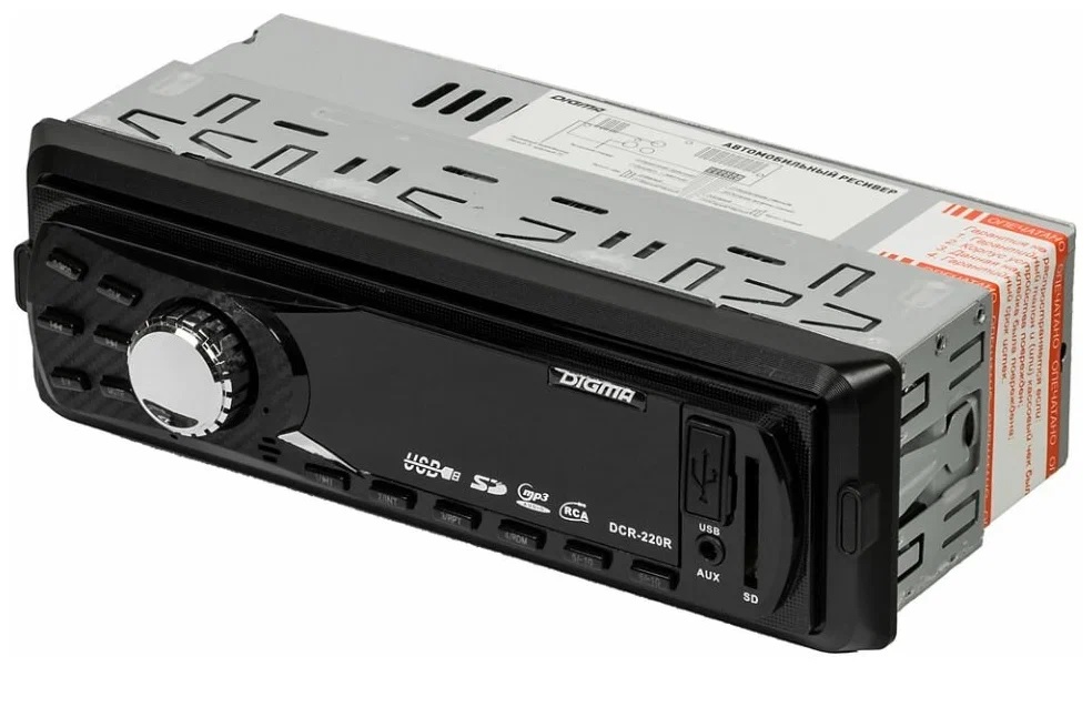 DIGMA Автомобильная магнитола DCR-220R, 4x45 Вт, USB, SD, 12В