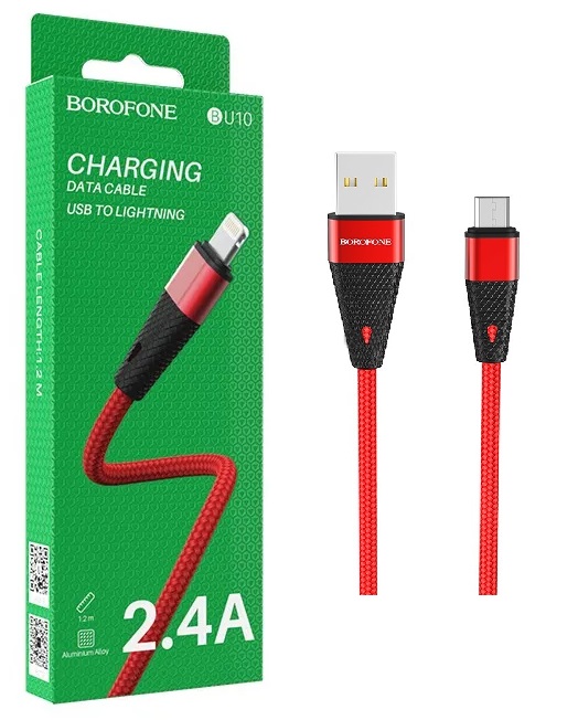 BOROFONE BU10/ USB - Micro/ 1.2м/ 2.4A/ Нейлон/ Красный
