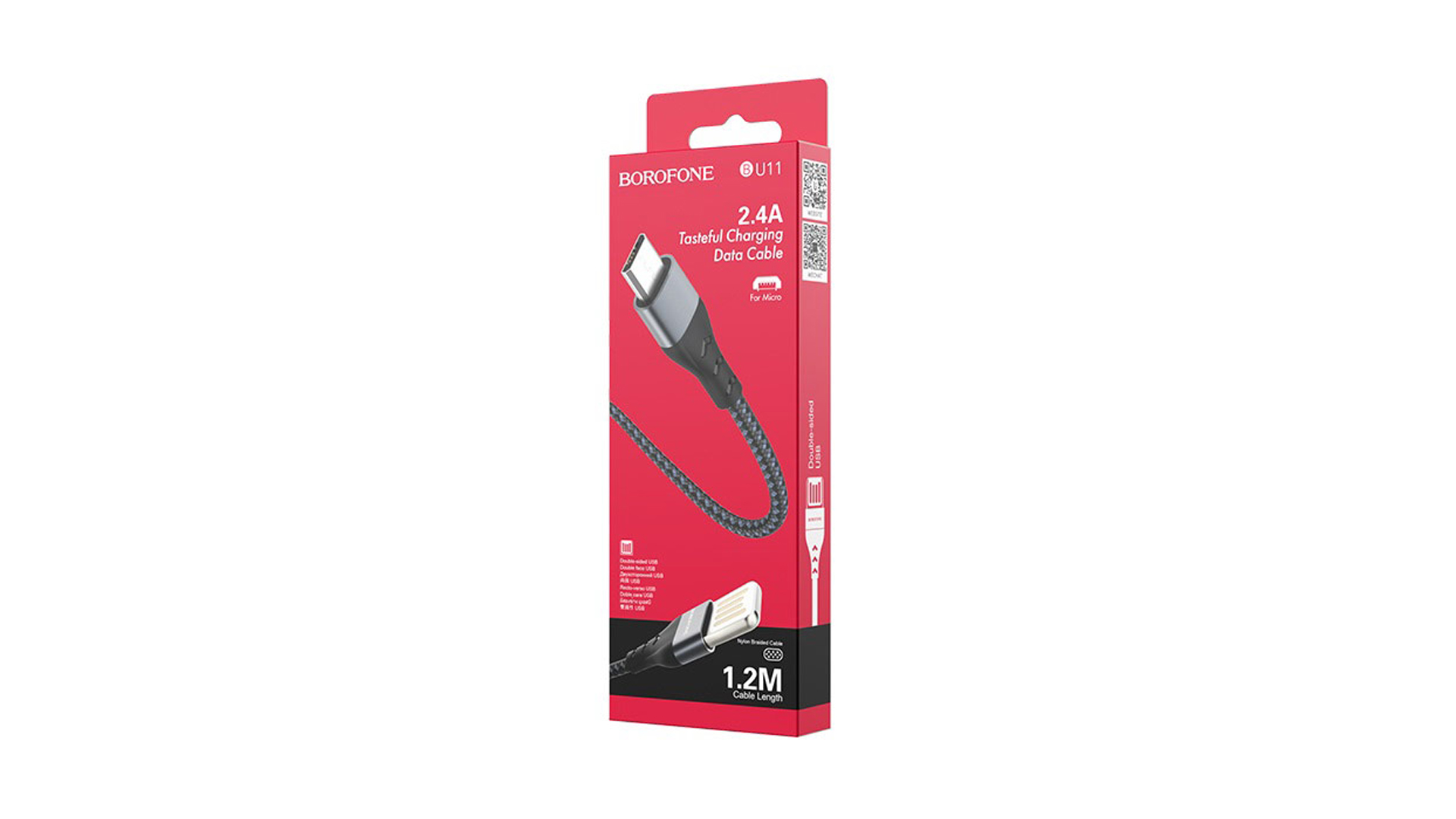BOROFONE BU11/ USB - Micro/ 1.2м/ 2.4A/ Нейлон/ Черный