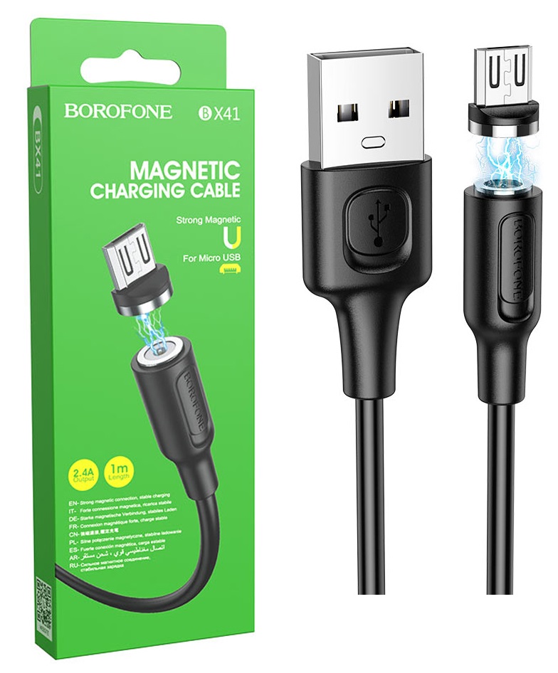 BOROFONE BX41 MicroUSB 1.0м круглый 2.4A МАГНИТНЫЙ черный