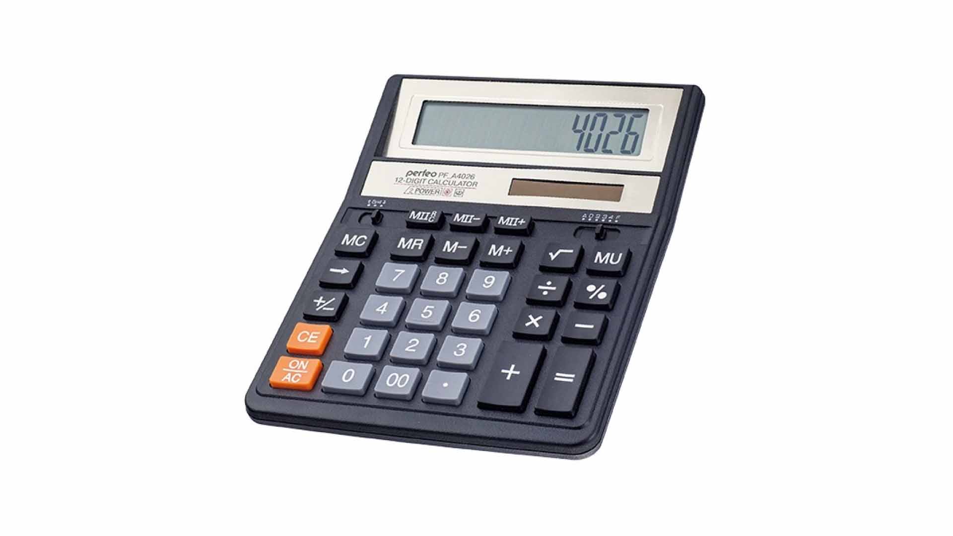 Калькулятор Perfeo PF_A4026, бухгалтерский, 12-разр., Черный