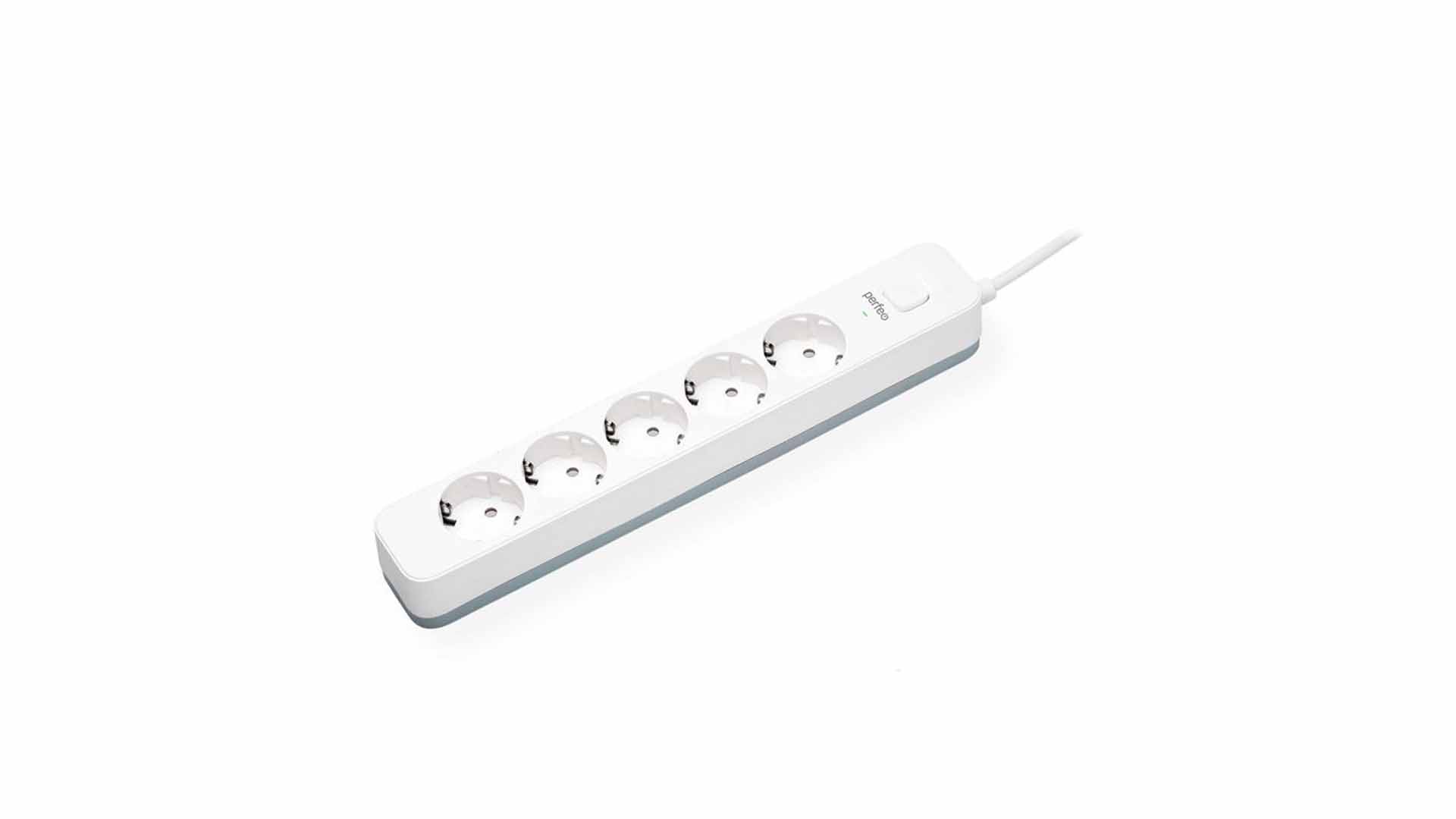Сетевой фильтр Perfeo "POWER STREAM", 2500W, 1,5м, 5 розеток, Белый.