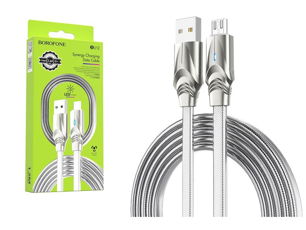 BOROFONE BU12 MicroUSB 1.2M 2.4A серебристый