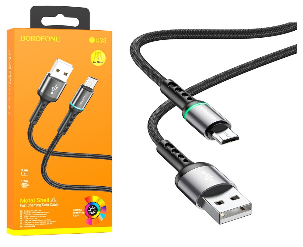 BOROFONE BU33 MicroUSB 1.2M 2.4A  черный