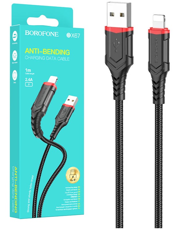 BOROFONE BX67/ USB - Lightning/ 1м/ 2.4A/ Нейлон/ Черный