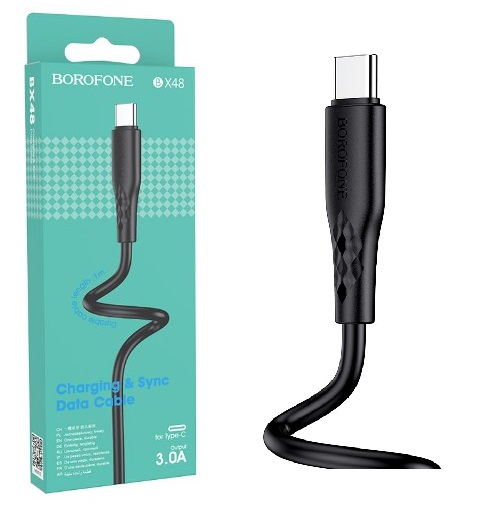 BOROFONE BX48/ USB кабель Type-C/ 1m/ 3A/ ПВХ/ Черный