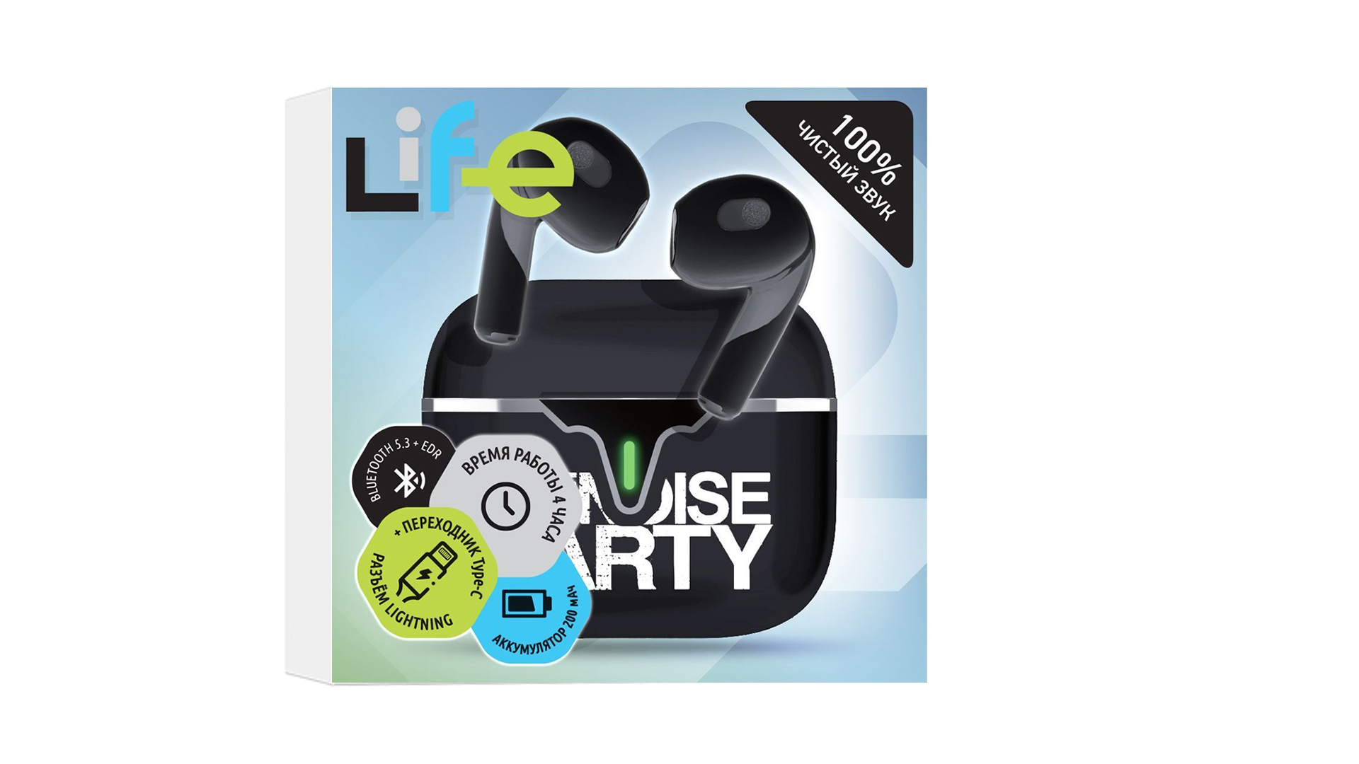Наушники беспроводные НQUMO LiFE «Party»  ВТ 0101/ BT 5.3/ 8Pin+Type-C/ 200mah/ Черный