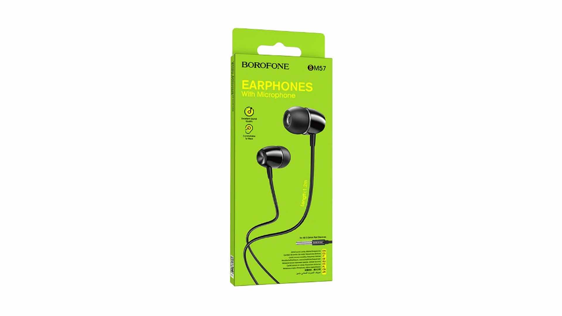 Наушники BOROFONE BM57/ Внутриканальные/ Кнопка ответа/ 1,2м/ Jack 3.5мм/ Черный