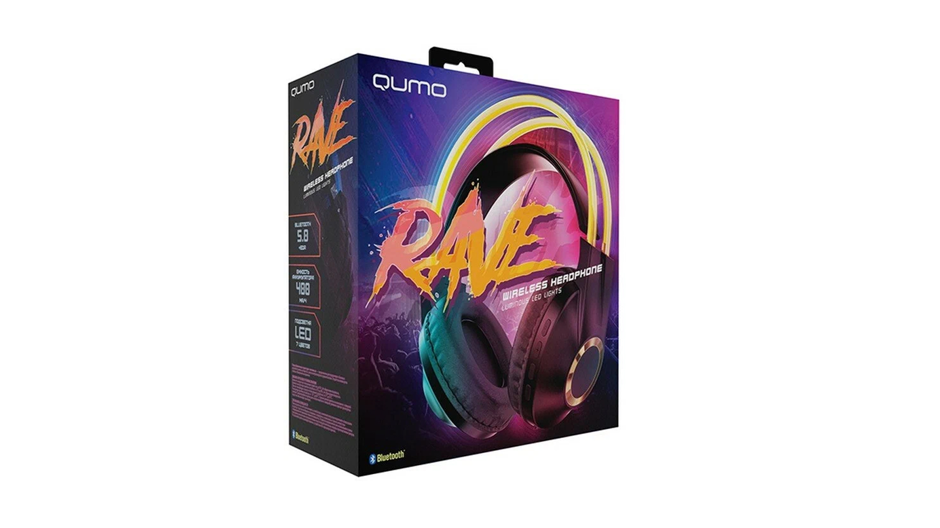 Наушники беспроводные Qumo Party Rave ВТ 0077/ Полноразмерные/ BT 5.0/ EDR/ RGB/ Черный, золотой