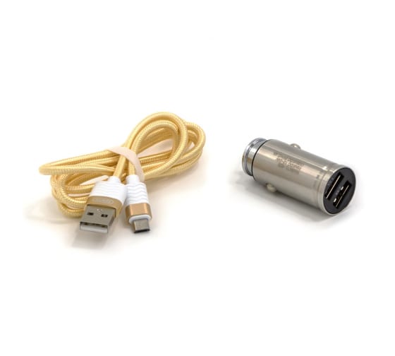 BYZ YL-823 2хUSB-А, 2.4А + кабель BL-695 AM-microBM, серебро