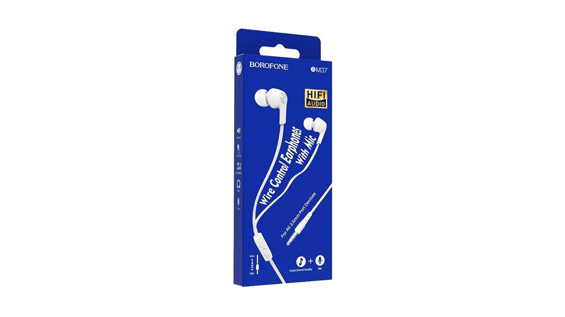 Наушники BOROFONE BM37/ Внутриканальные/ Регулировка громкости/ 1,2м/ Jack 3.5мм/ Белый