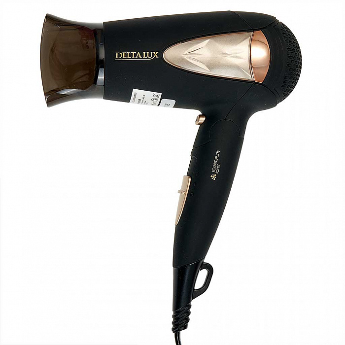 Фен  DELTA LUX DL-0935  : СКЛАДНАЯ РУЧКА, 1400 Вт, черный с золотым (24)