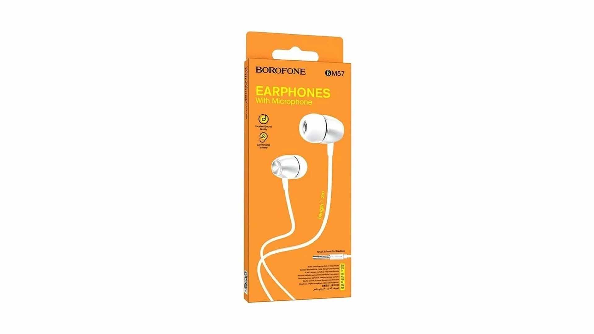 Наушники BOROFONE BM57/ Внутриканальные/ Кнопка ответа/ 1,2м/ Jack 3.5мм/ Серебристый