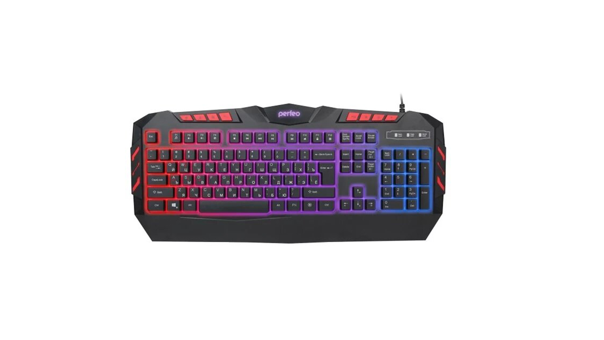 Perfeo клавиатура "LEGION" Multimedia, GAME DESIGN, подсв. 3 цвет USB, чёрный