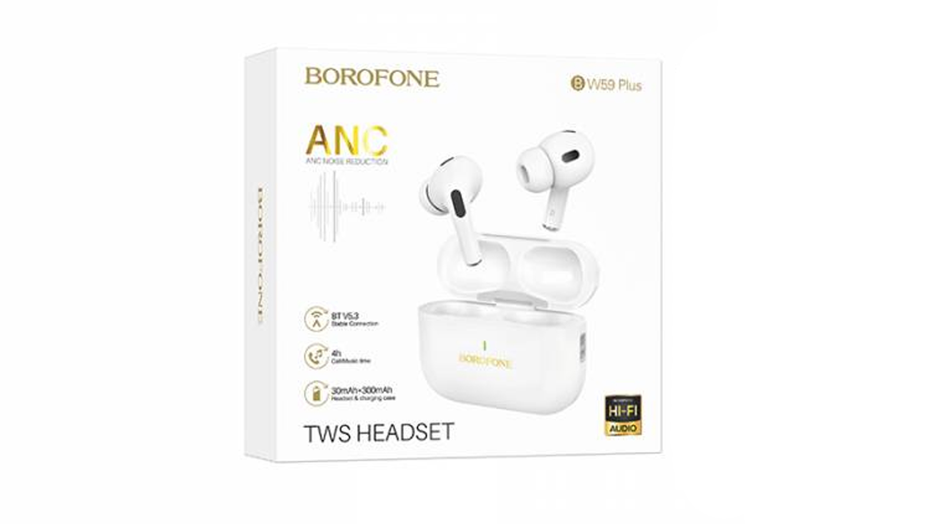 Наушники беспроводные BOROFONE BW59 Plus/ Внутриканальные/ Чехол 300mAh/ BT 5,3/ ANC/ Белый