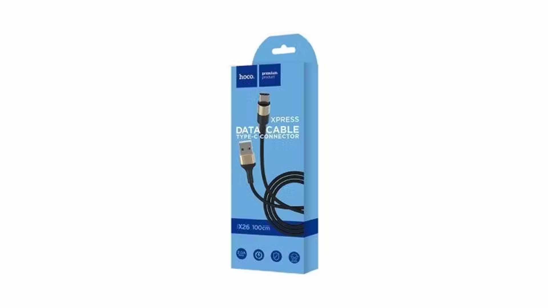 Кабель HOCO X26/ USB - Micro/ 1m/ 2A/ Нейлон/ Черный-золотой