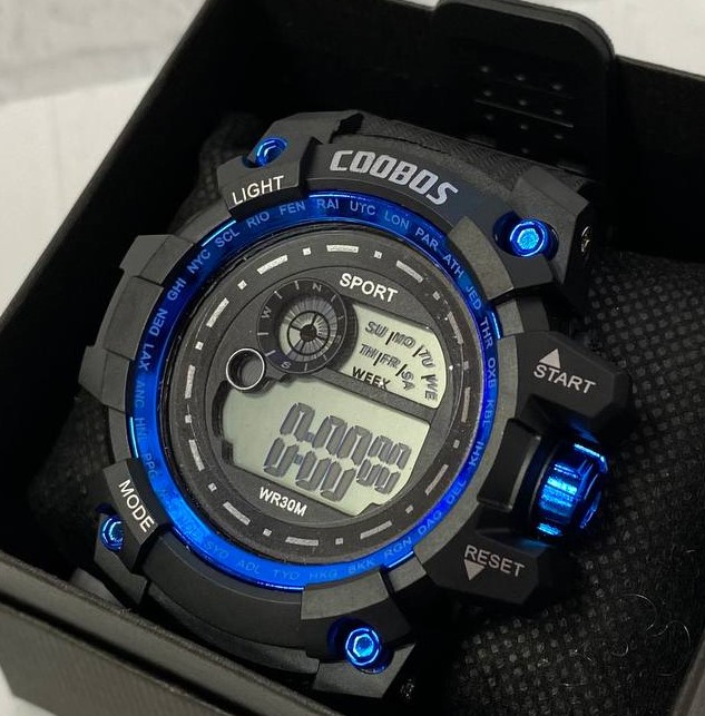Часы lc503 наручные электронные SPORT черные с синим ободком