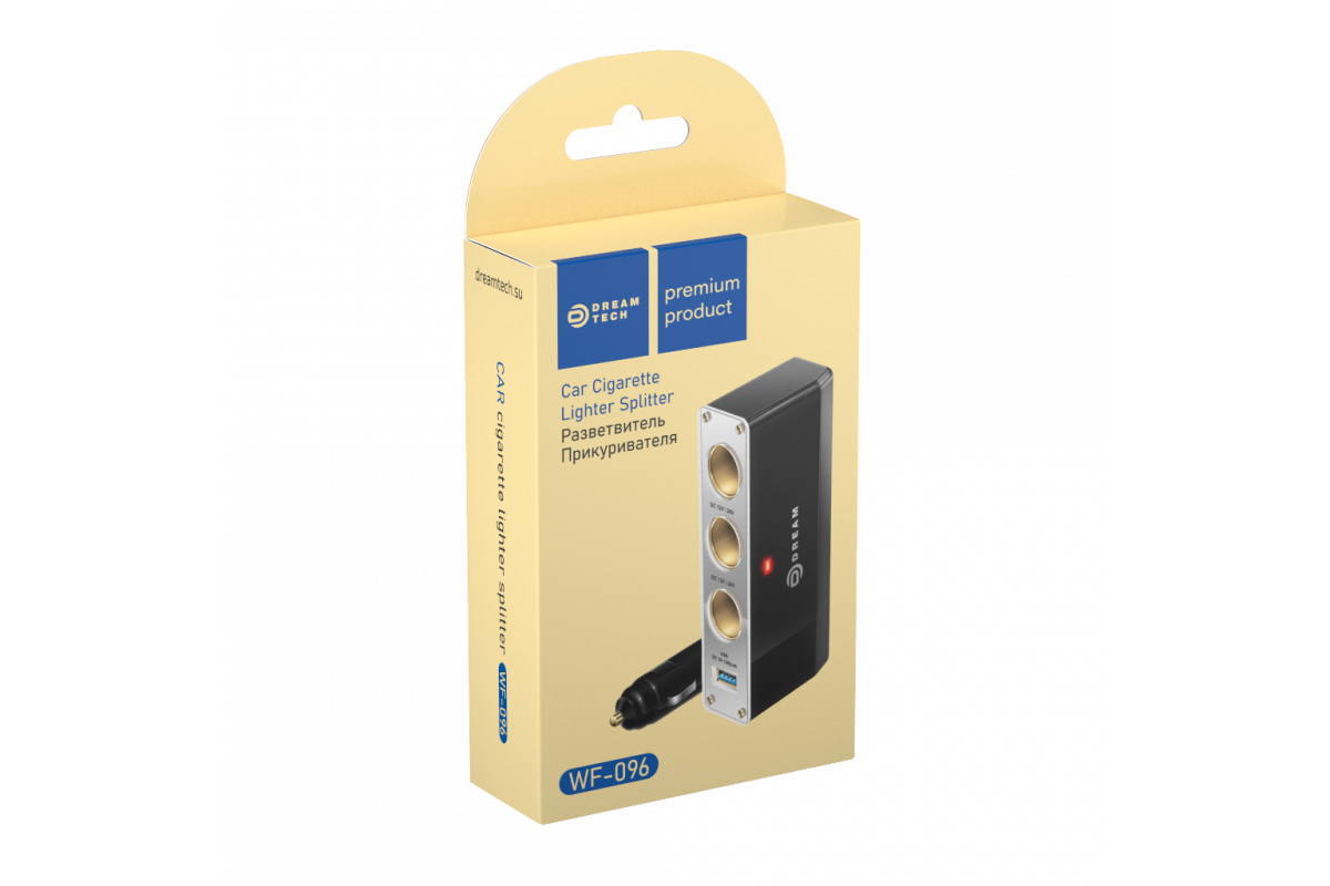 DREAM Разветвитель прикуривателя WF-096 1A 0.6M (3 гнезда, USB) черный