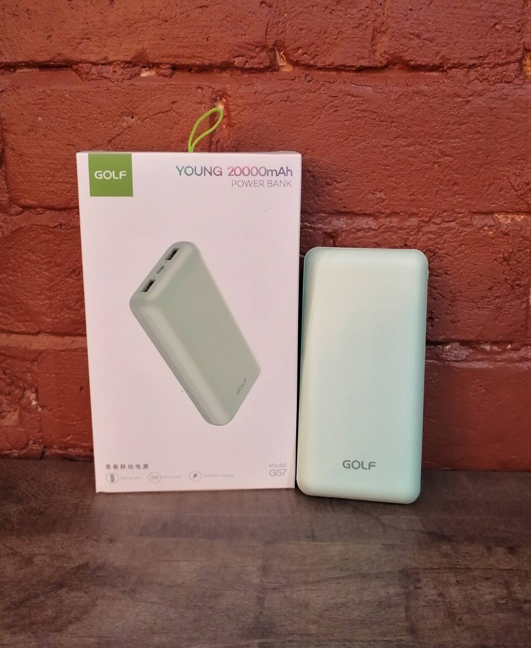 GOLF G57/ Powerbank 20000 mah + Кабель Micro usb /In Micro usb /Out USB 1 А, 2.1A/ Green