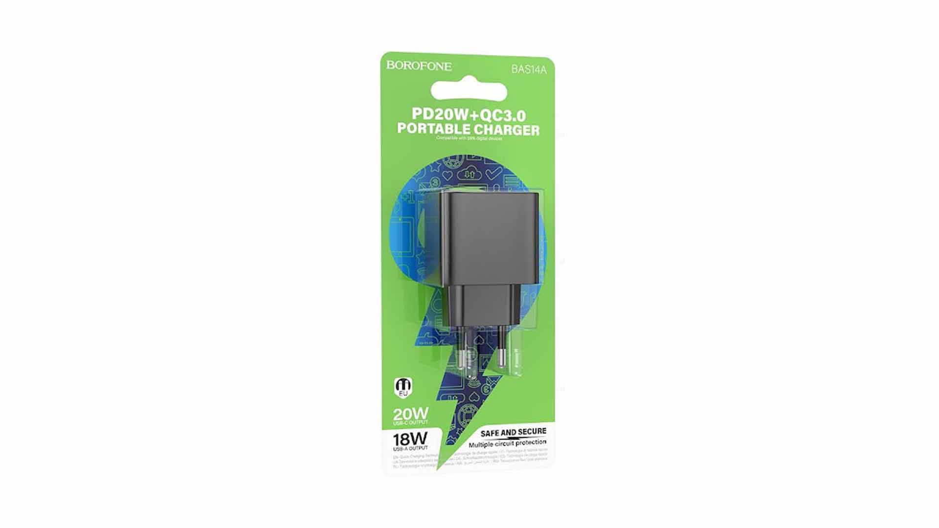 BOROFONE BAS14A/ Сетевое ЗУ/ QC 3.0/ 1USB/ Выход:20W/ Черный