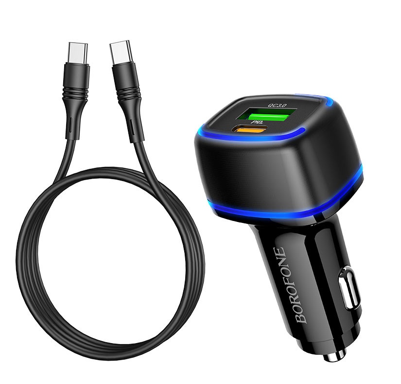 BOROFONE BZ14A QC3.0 1хUSB-A 1хUSB-C 3А + кабель (Type-C на Lightning) 1 м черный