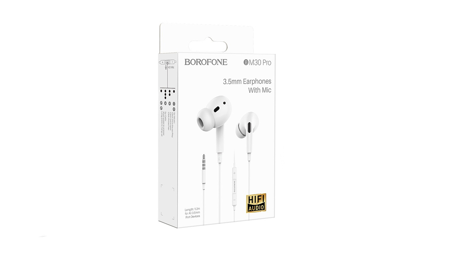 Наушники BOROFONE BM30 Pro/ Внутриканальные/ Регулировка громкости/ 1,2м/ Jack 3.5мм/ Белый