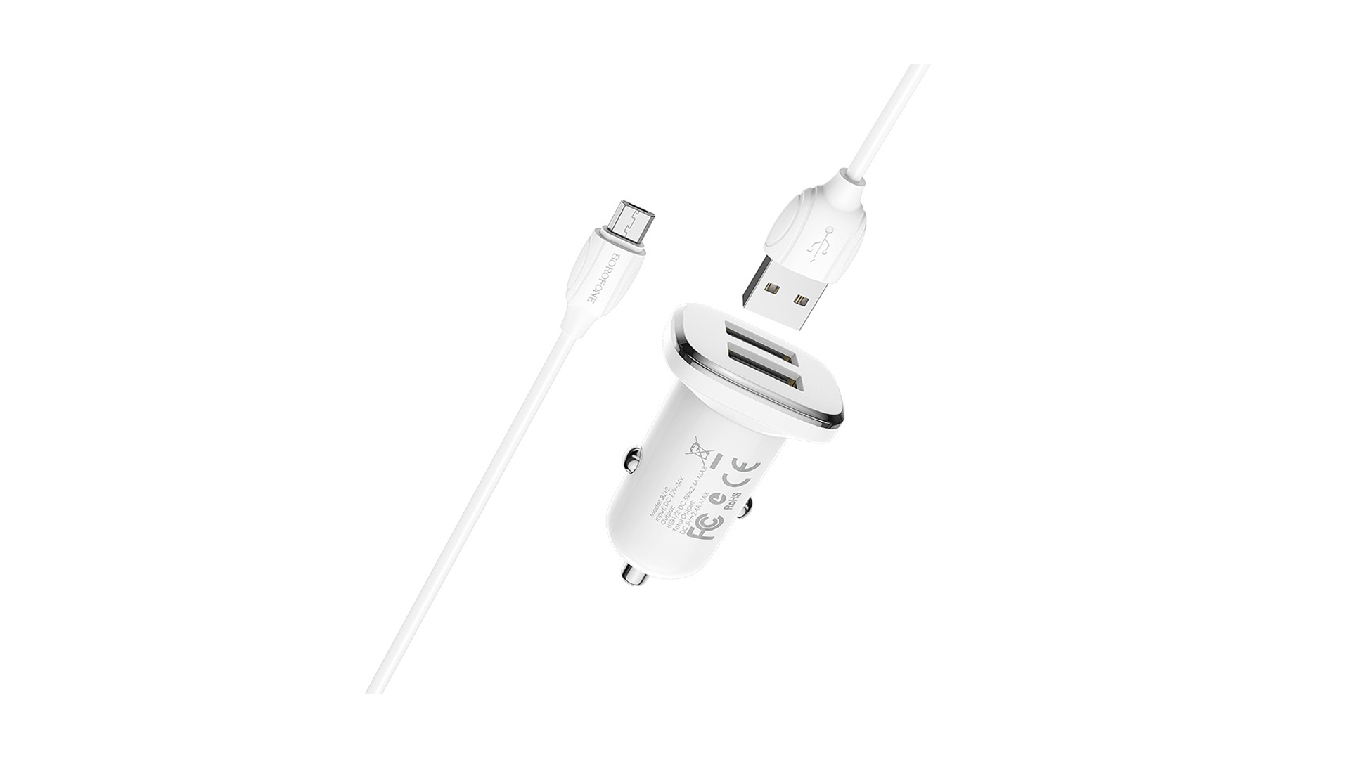 АЗУ BOROFONE BZ12/ кабель Micro USB/ 2USB/ 2.1A/ Белый