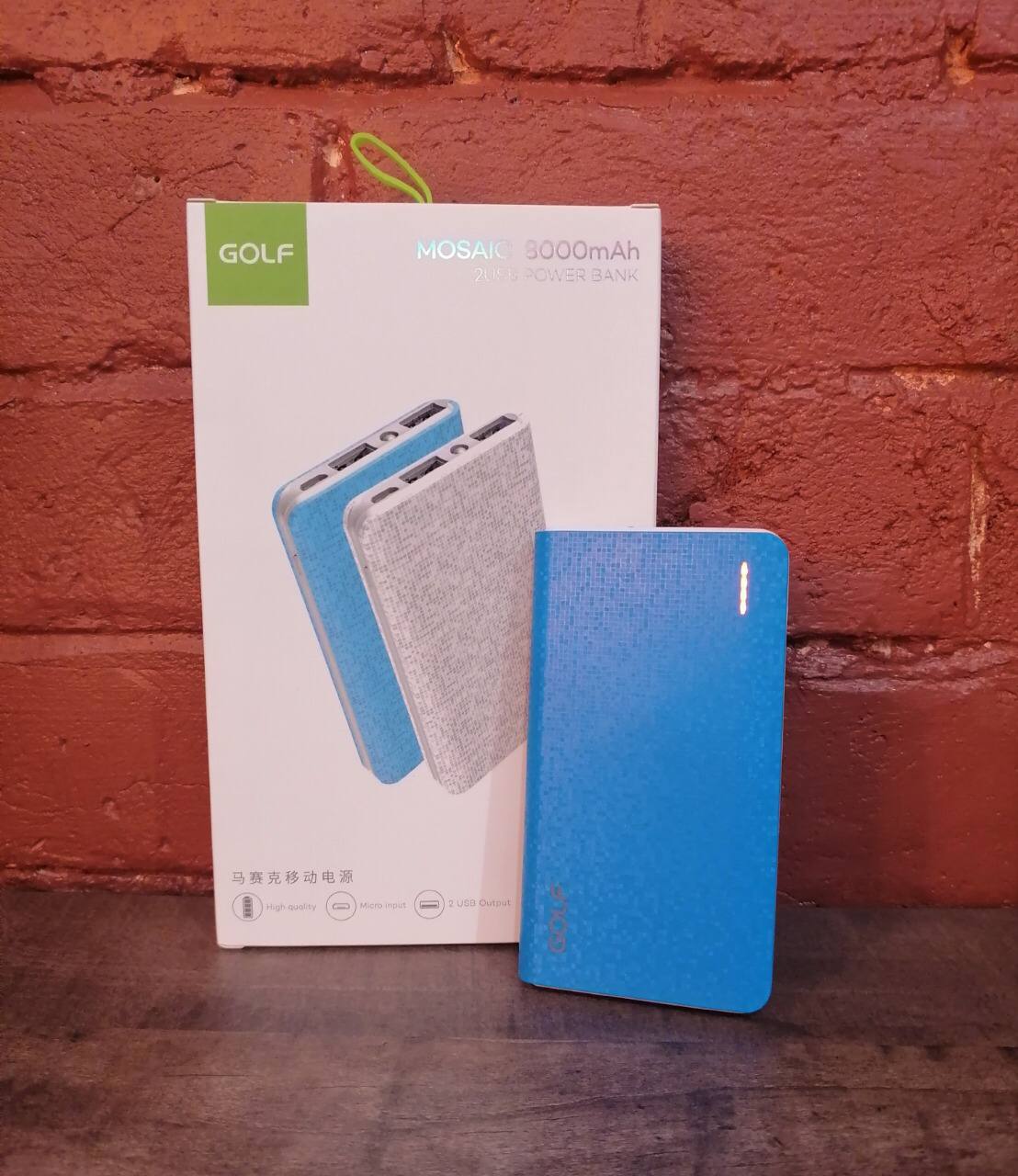 GOLF G12/ Powerbank 8000 mah + Кабель Micro usb /In Micro usb /Out USB 1 А, 2.1A/ Blue