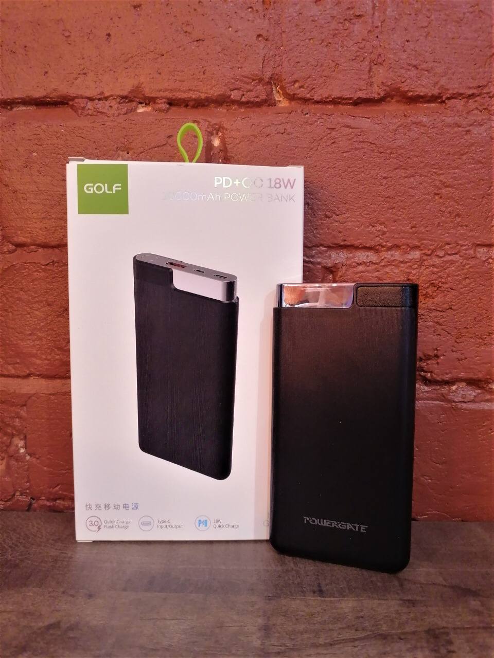 GOLF G90PD POWERGATE/ Powerbank 10000 mAh/ PD 20W+QC 18W/ Type-C/ Выход: 3A, max 20W/ Black