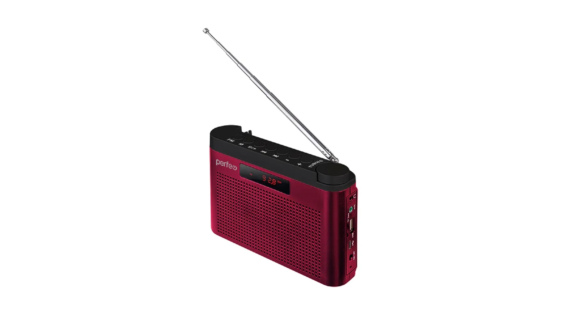 Радиоприёмник цифровой Perfeo ТАЙГА/FM/66-108МГц/ MP3/ Встроенный АКБ/USB/ Бордовый