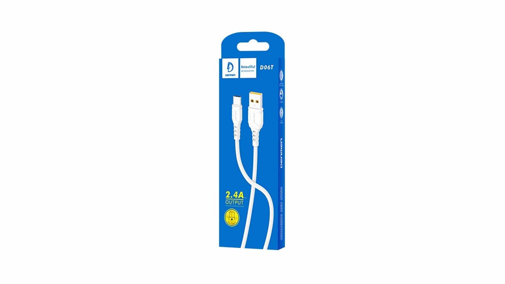 Кабель DENMEN D06 USB - Type-C/ 1m/ 3A/ ПВХ/ Белый