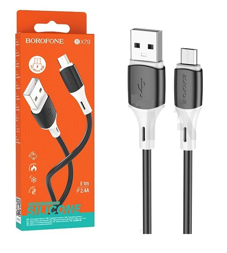 BOROFONE BX79 MicroUSB 1.0м Силиконовый круглый 2.4A  черный