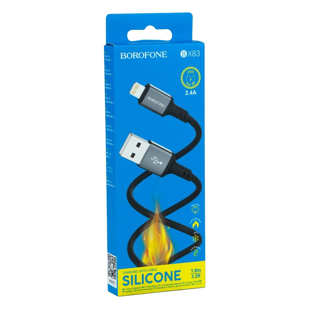BOROFONE BX83/ USB - Lightning/ 1м/ 2.4A/ Силикон/ Черный