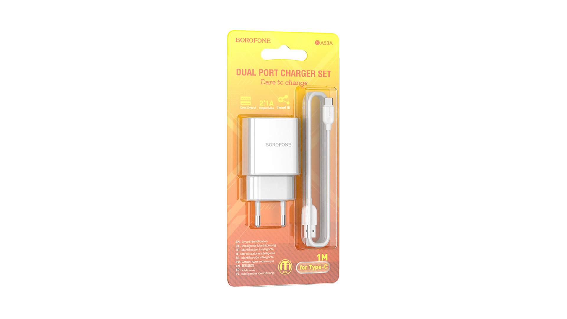 BOROFONE BA53A/ Сетевое ЗУ + Кабель Type-C 1m/ 2USB/ Выход: 12W/ 2.1A/ Черный