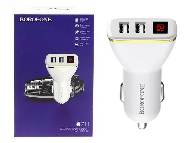 BOROFONE BZ11 2хUSB-А 2.1А LED дисплей белый