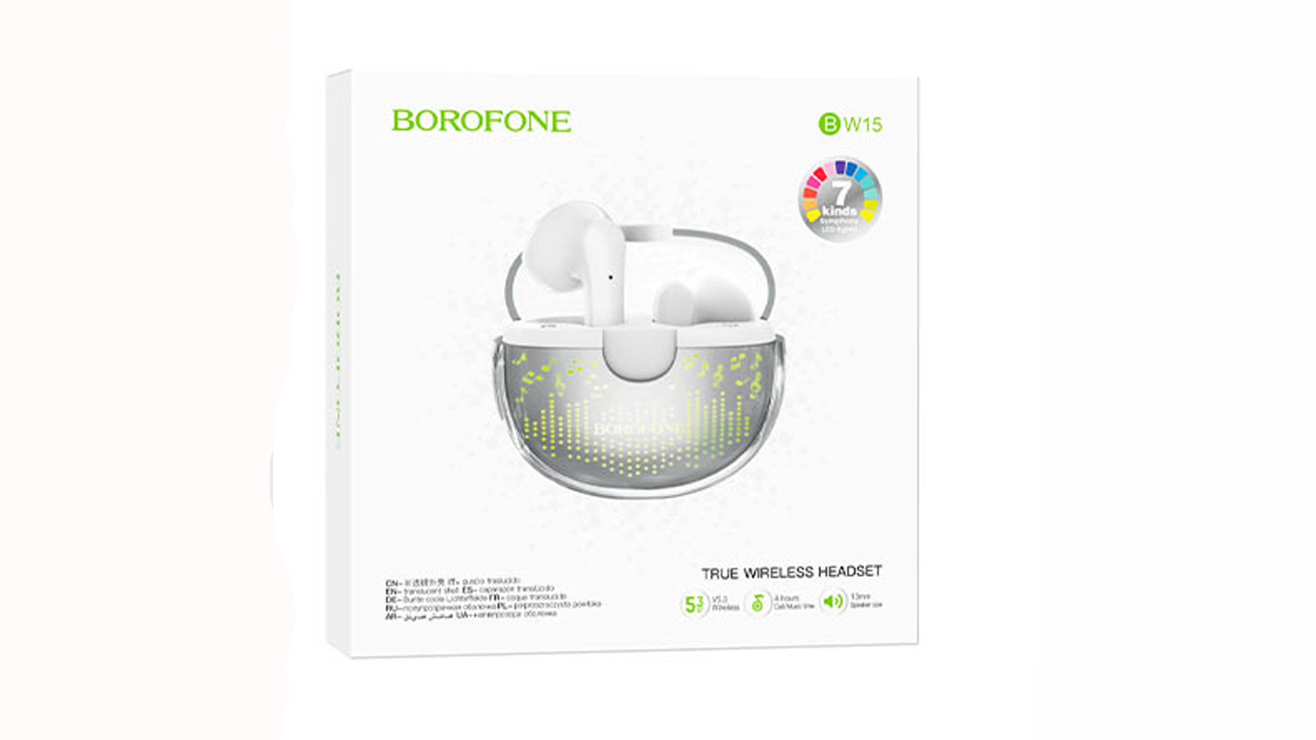 Беспроводные наушники BOROFONE BW15/ Вкладыши/ Чехол 250mAh/ BT 5,3/ Подсветка корпус/ Белый