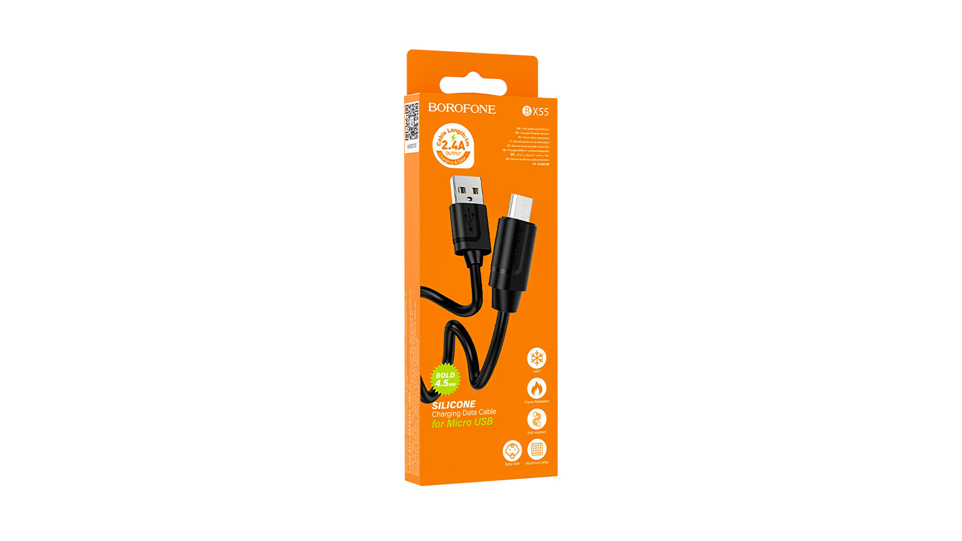 Кабель BOROFONE BX55/ USB - Micro/ 1m/ 2.4A/ Силикон/ Черный