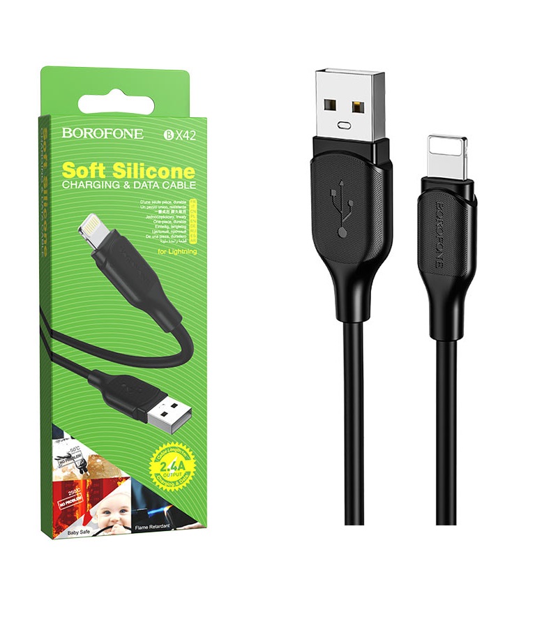 BOROFONE BX42/ USB - Lightning/ 1м/ 2.4A/ Силикон/ Черный