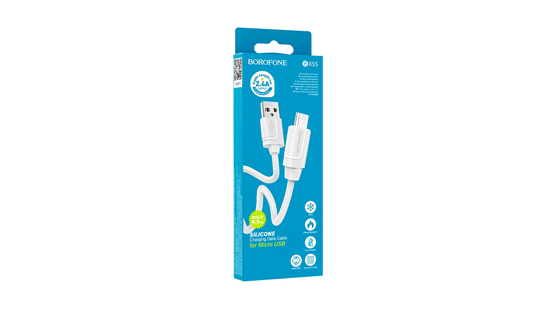 Кабель BOROFONE BX55/ USB - Micro/ 1m/ 2.4A/ Силикон/ Белый