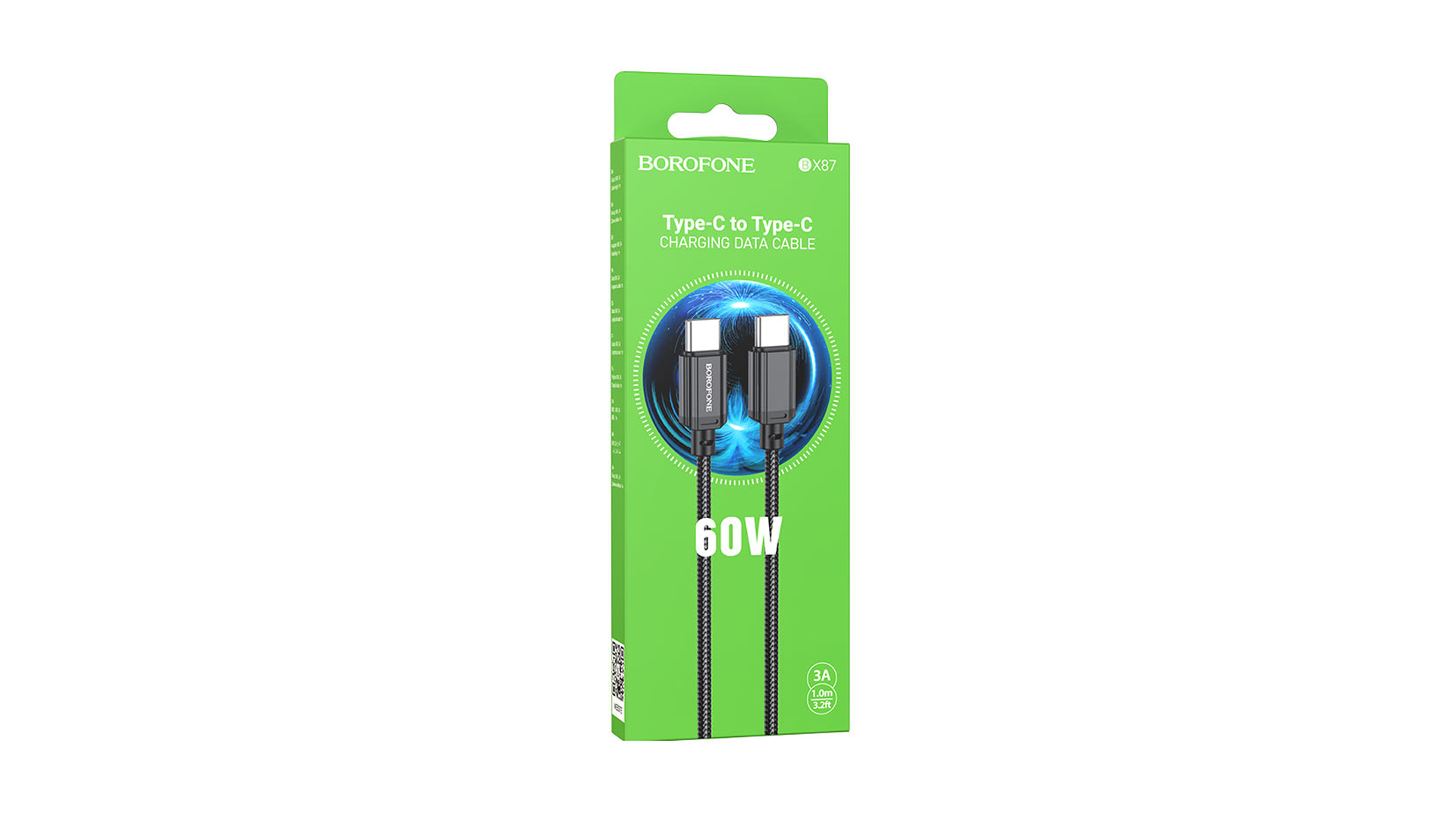 BOROFONE BX87 Sharp Type-C - Type-С 1 метр, 60W, 3A, нейлон, черный