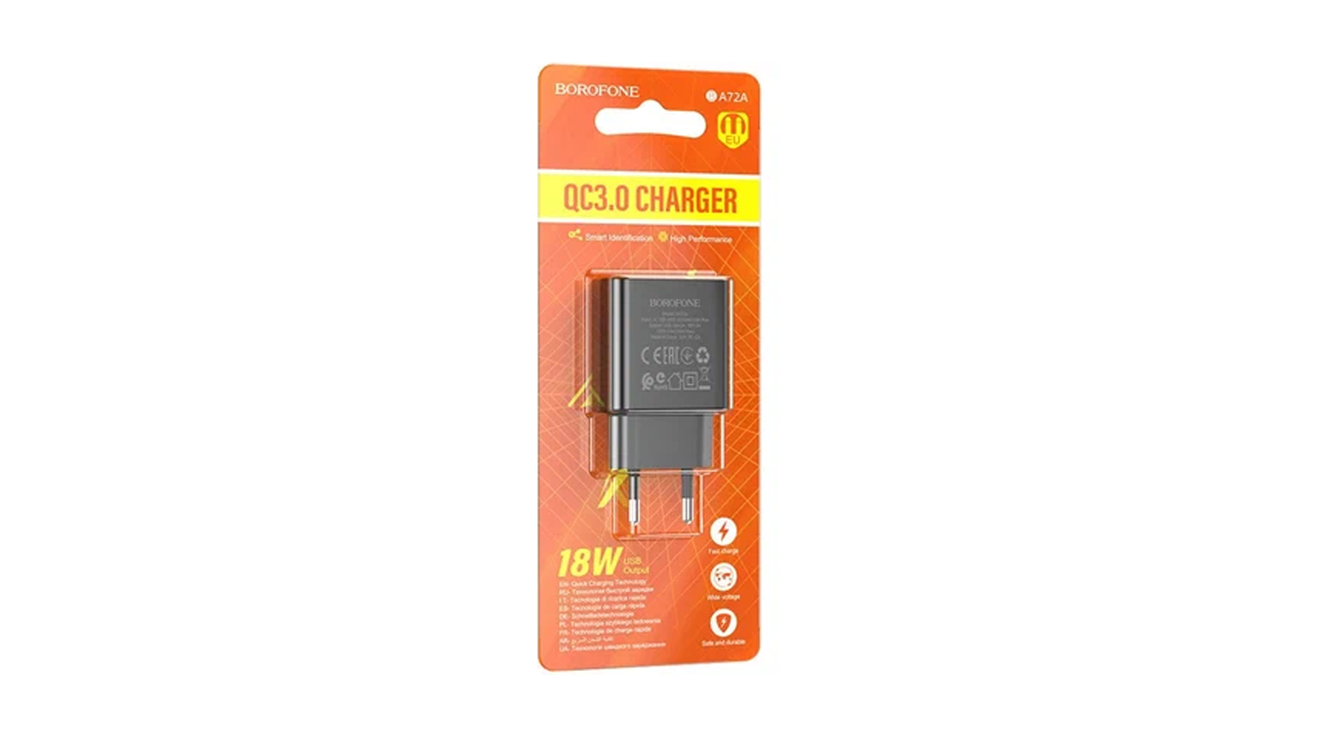 BOROFONE BA72A/ Сетевое ЗУ/ QC 3.0/ 1USB/ Выход: 5V_9V_12V, 18W/ 3A/ Черный
