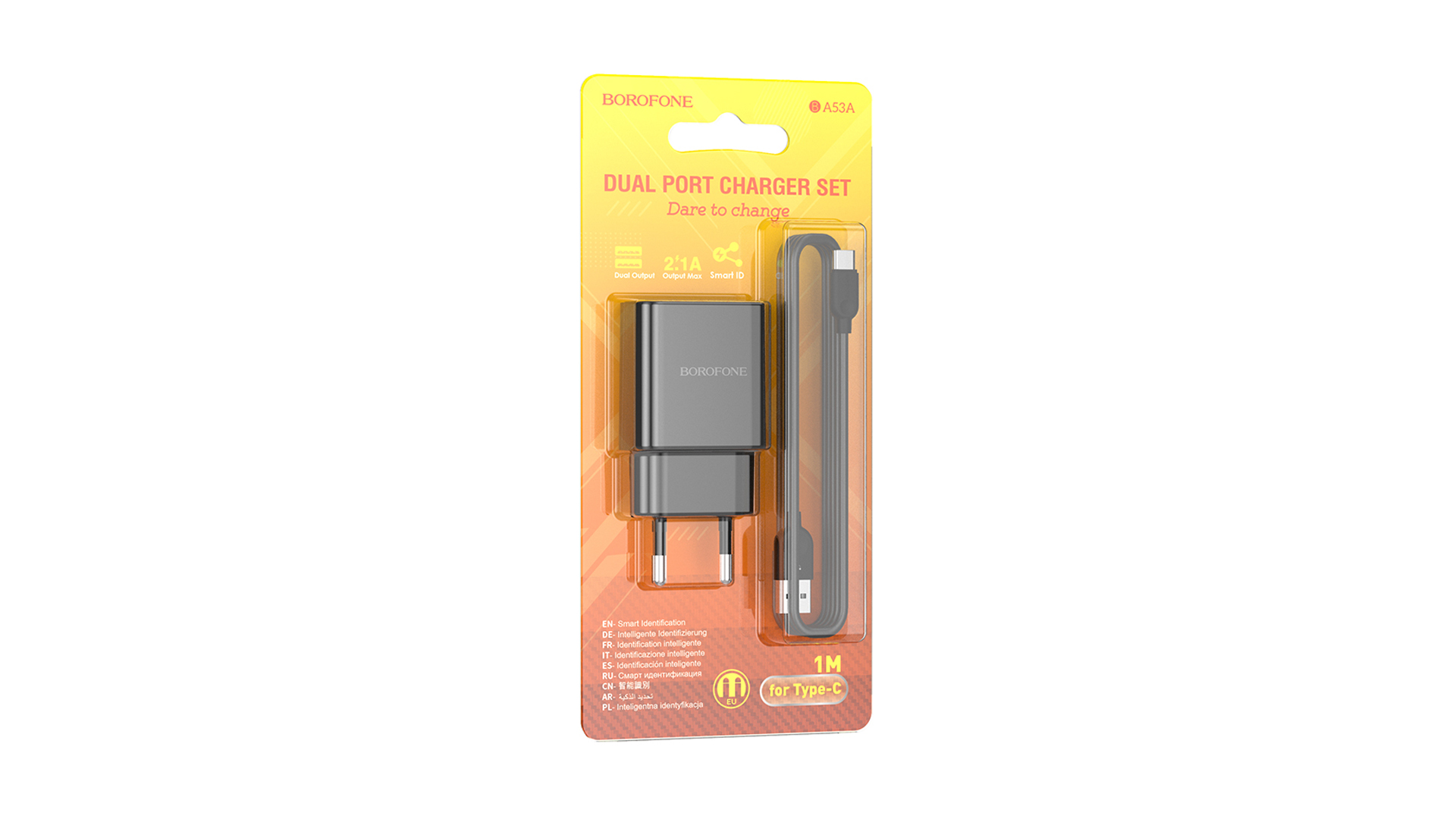 BOROFONE BA53A/ Сетевое ЗУ + Кабель Type-C 1m/ 2USB/ Выход: 12W/ 2.1A/ Белый