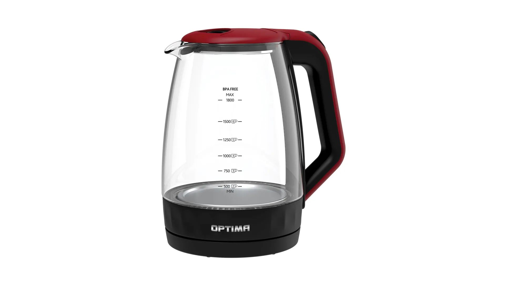 Чайник эл. OPTIMA EK-1823G (1,8л, пов. на 360,корп. из стекла и пластика,LED подсвет., цв бордо-черн