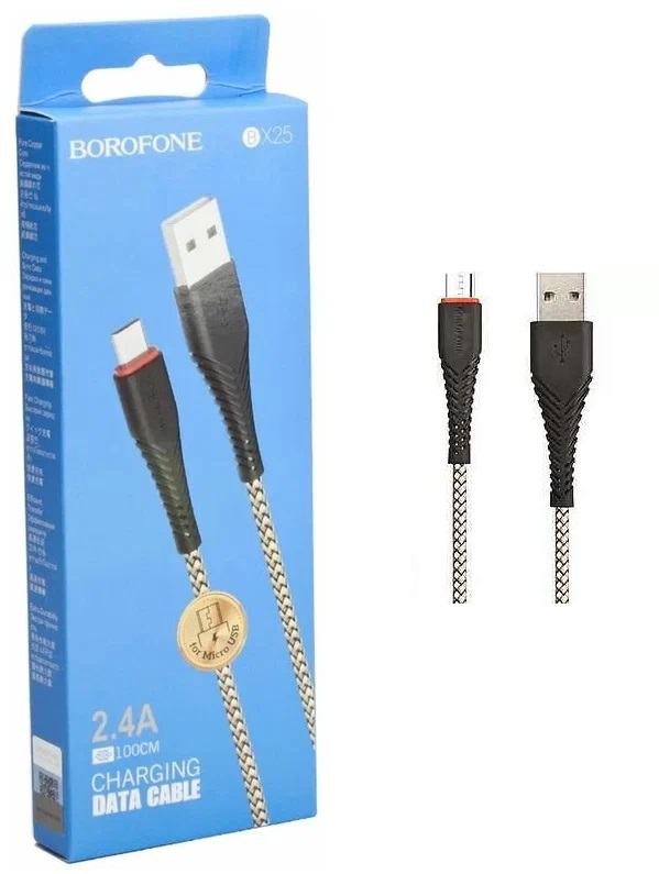 BOROFONE BX25 MicroUSB 1 метр, 2.4А, золотой черная втсавка