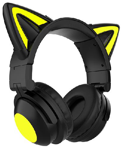 BT Гарнитура Party Cat mini ВТ 0052 (черно-желтые) c подсветкой, накладная, Bluetooth 5.0+EDR, 360 м