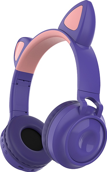 BT Гарнитура Party Cat ВТ 0026 (фиолетовая) c подсветкой, FM-радио, MicroSD, накладная, Bluetooth 5.