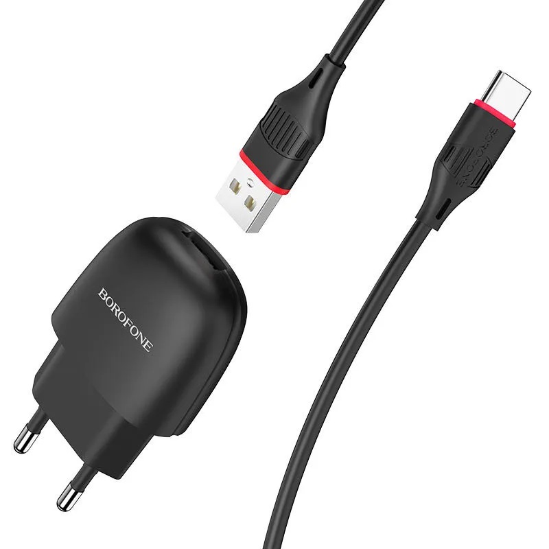 BOROFONE BA49A/ Сетевое ЗУ + Кабель Type-C 1m/ 1USB/ Выход: 10,5W/ 2.1A/ Черный